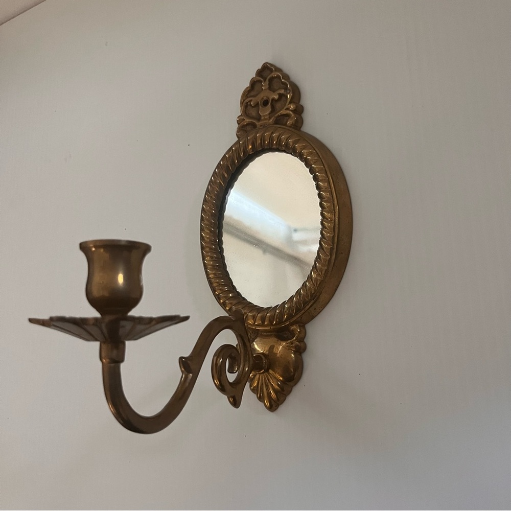 Andrea by Sadek Brass Vintage Small Mirrored Candle Wall Sconce